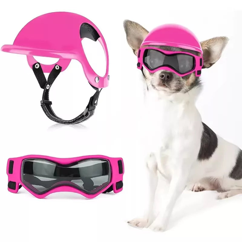 Dog Motorcycle Helmet & Goggles Set : Safety + Style