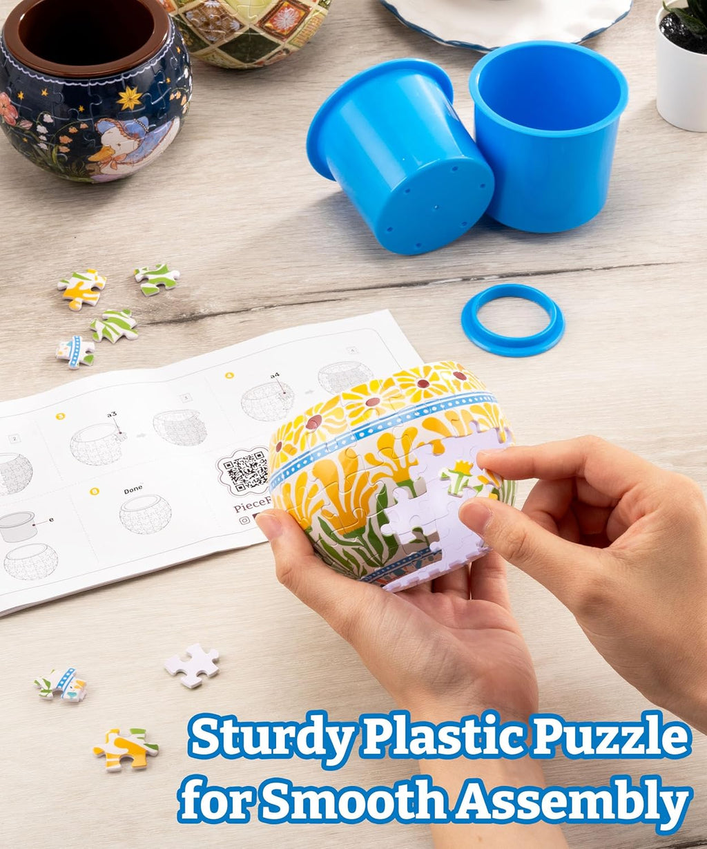 3D Jigsaw Puzzle Flowerpot : 80 Curved Pieces + Dual Layer Design