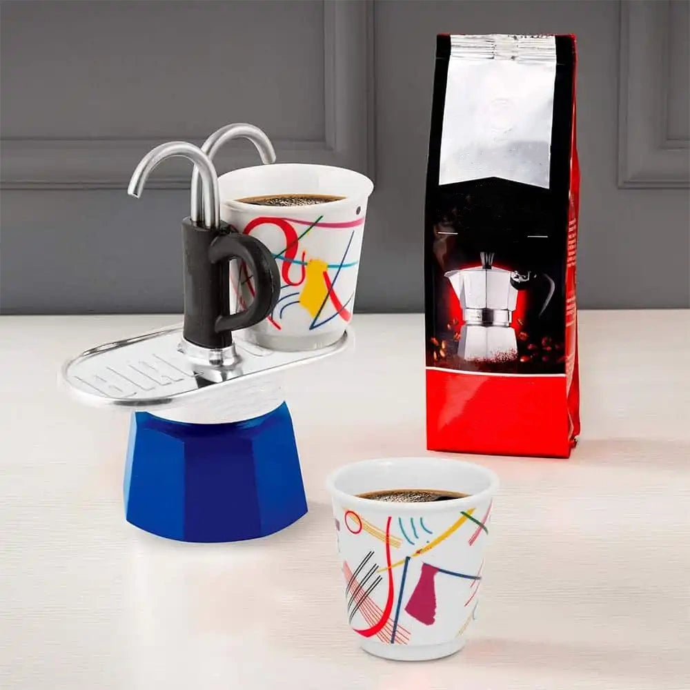 Mini Stovetop Espresso Set : 2 Cups + Artwork Design