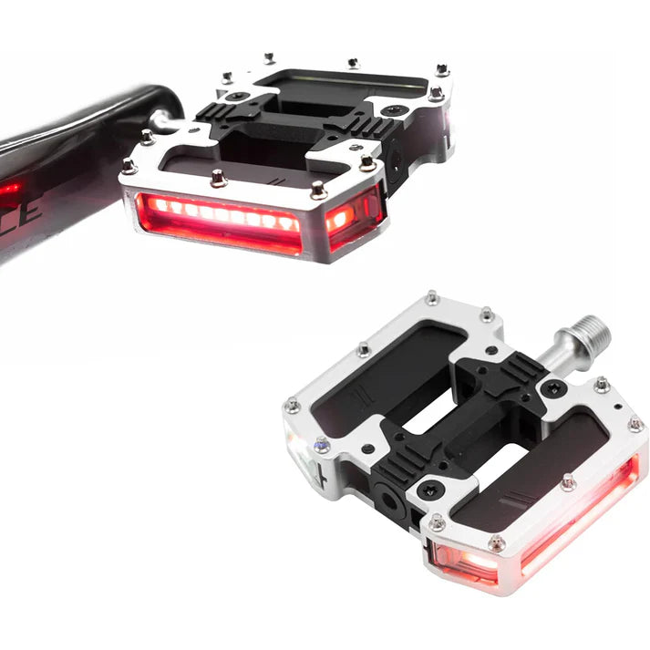Flat Pedals with Integrated Bike Lights – High Traction for Road and Off-Road Riding