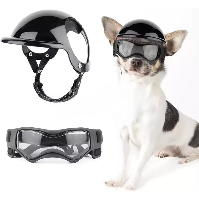 Dog Motorcycle Helmet & Goggles Set : Safety + Style