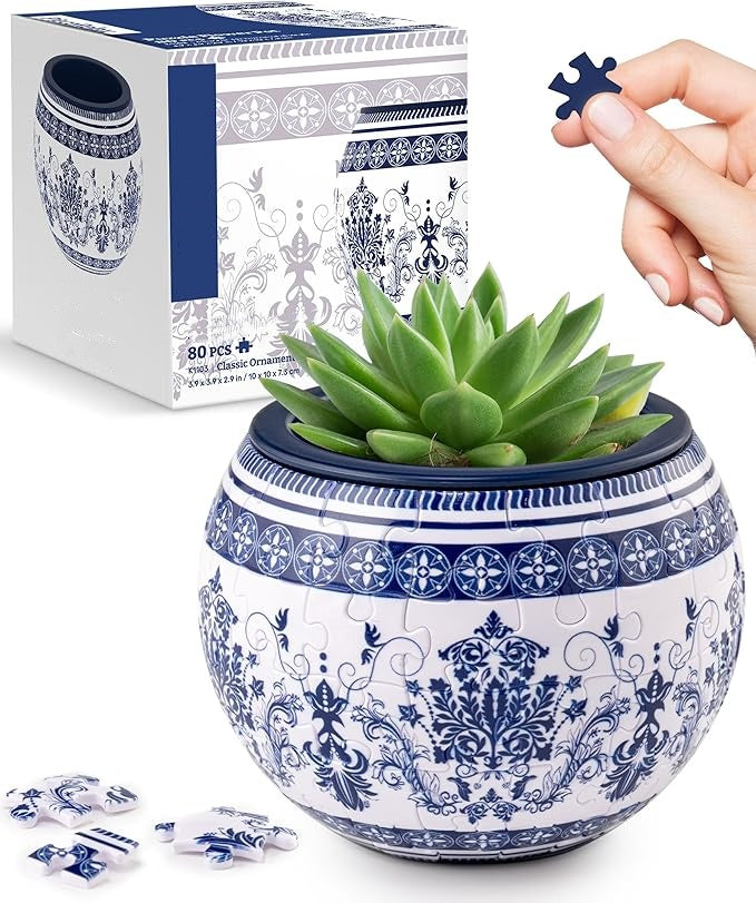 3D Jigsaw Puzzle Flowerpot : 80 Curved Pieces + Dual Layer Design