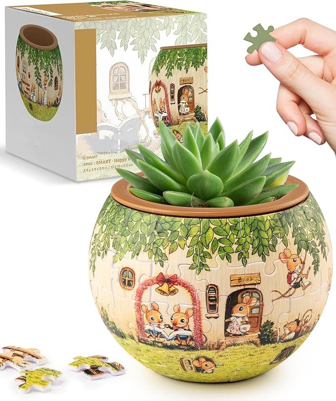 3D Jigsaw Puzzle Flowerpot : 80 Curved Pieces + Dual Layer Design